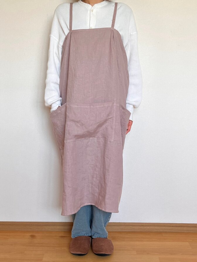 【ハンドメイド・受注制作】リネン100%エプロンみかづきラベンダー／カフェ・サロン・製菓のお仕事にも