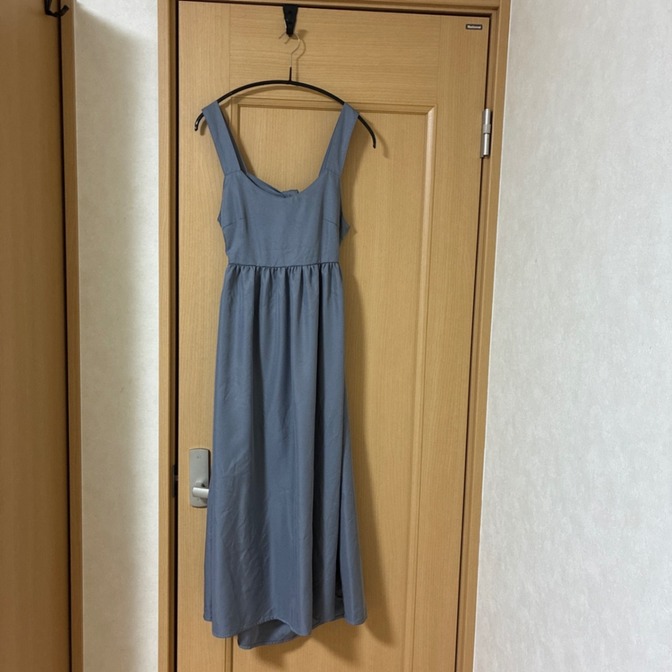 バックリボン ロングワンピース ブルーグレー