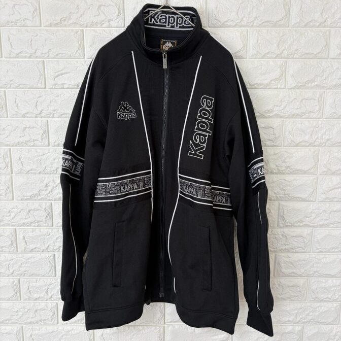 90s Kappa カッパ 日本製 トラックジャケット 黒 白 ロゴテープ
