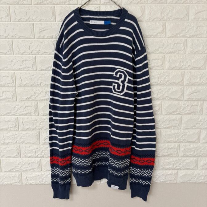 adidas Originals ボーダーニット セーター 3ロゴ ノルディック