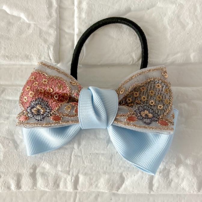 インド刺繍リボン🎀ヘアゴム　水色