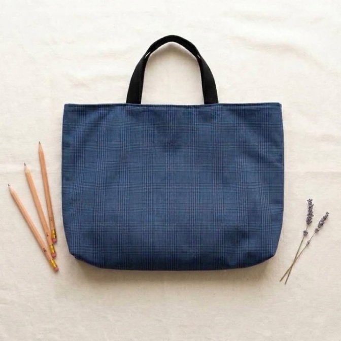 【ハンドメイド】シワになりにくい！大人っぽいグレンチェックのレッスンバッグ
