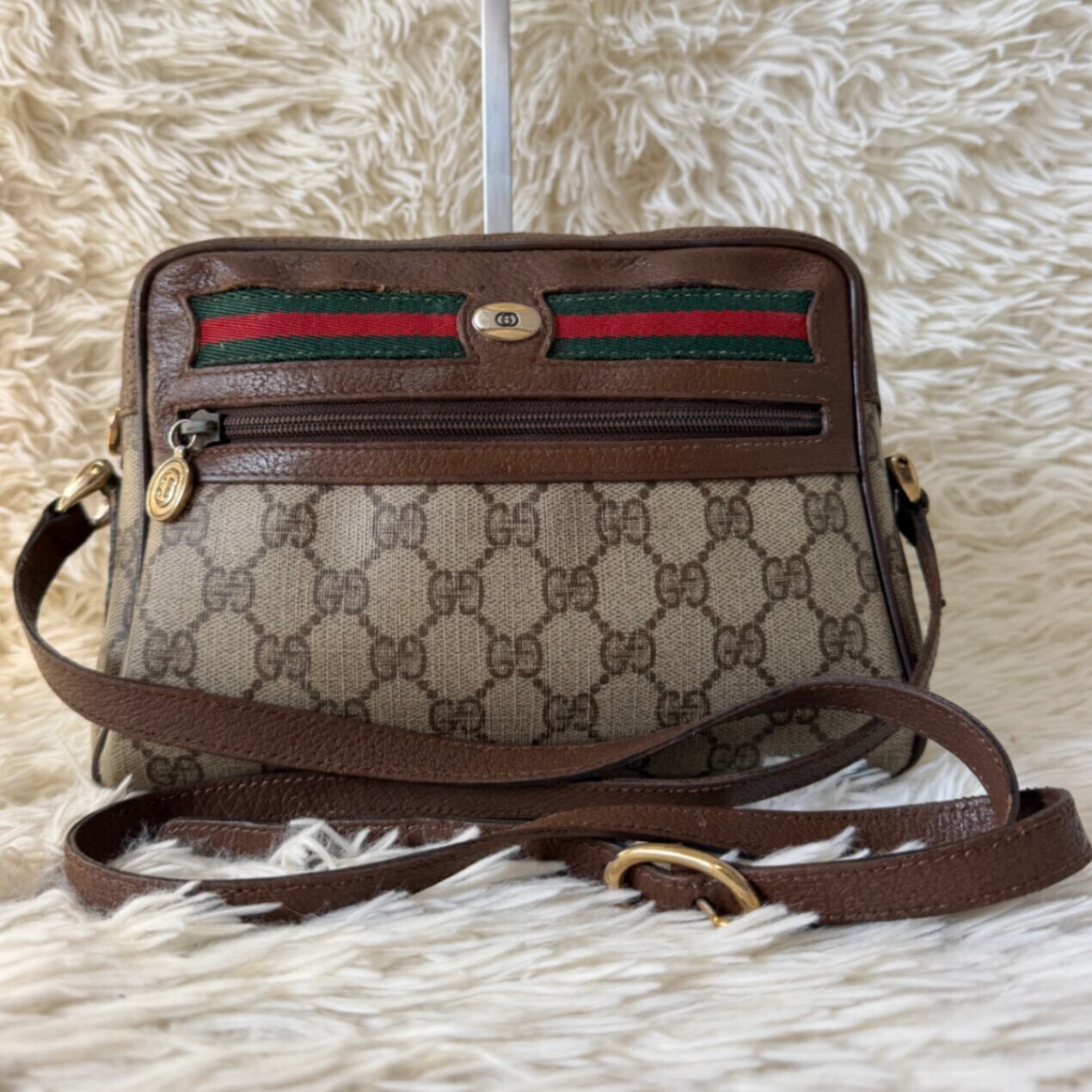 希少 グッチ シェリーライン GG キャンバス レザー ショルダーバッグ