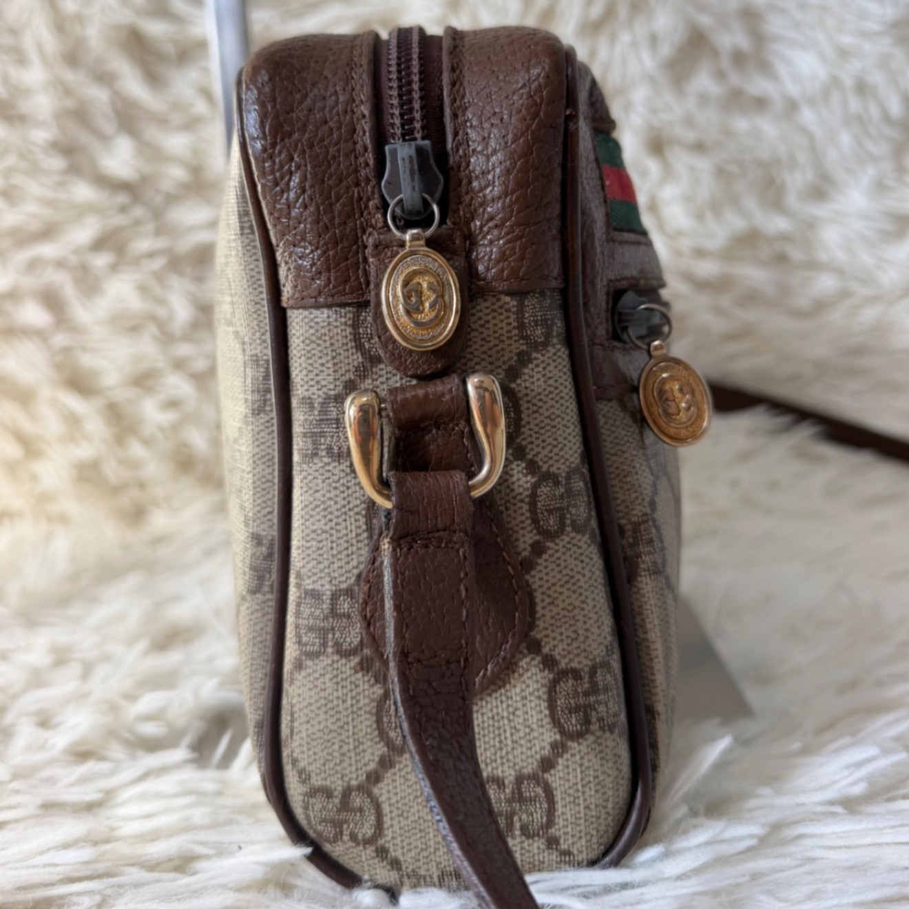 希少 グッチ シェリーライン GG キャンバス レザー ショルダーバッグ