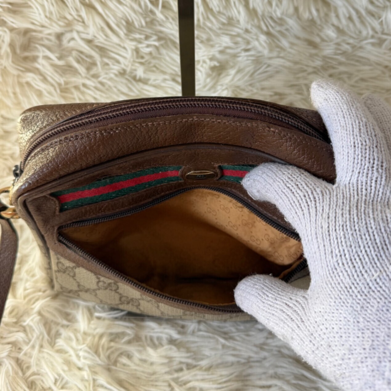 希少 グッチ シェリーライン GG キャンバス レザー ショルダーバッグ