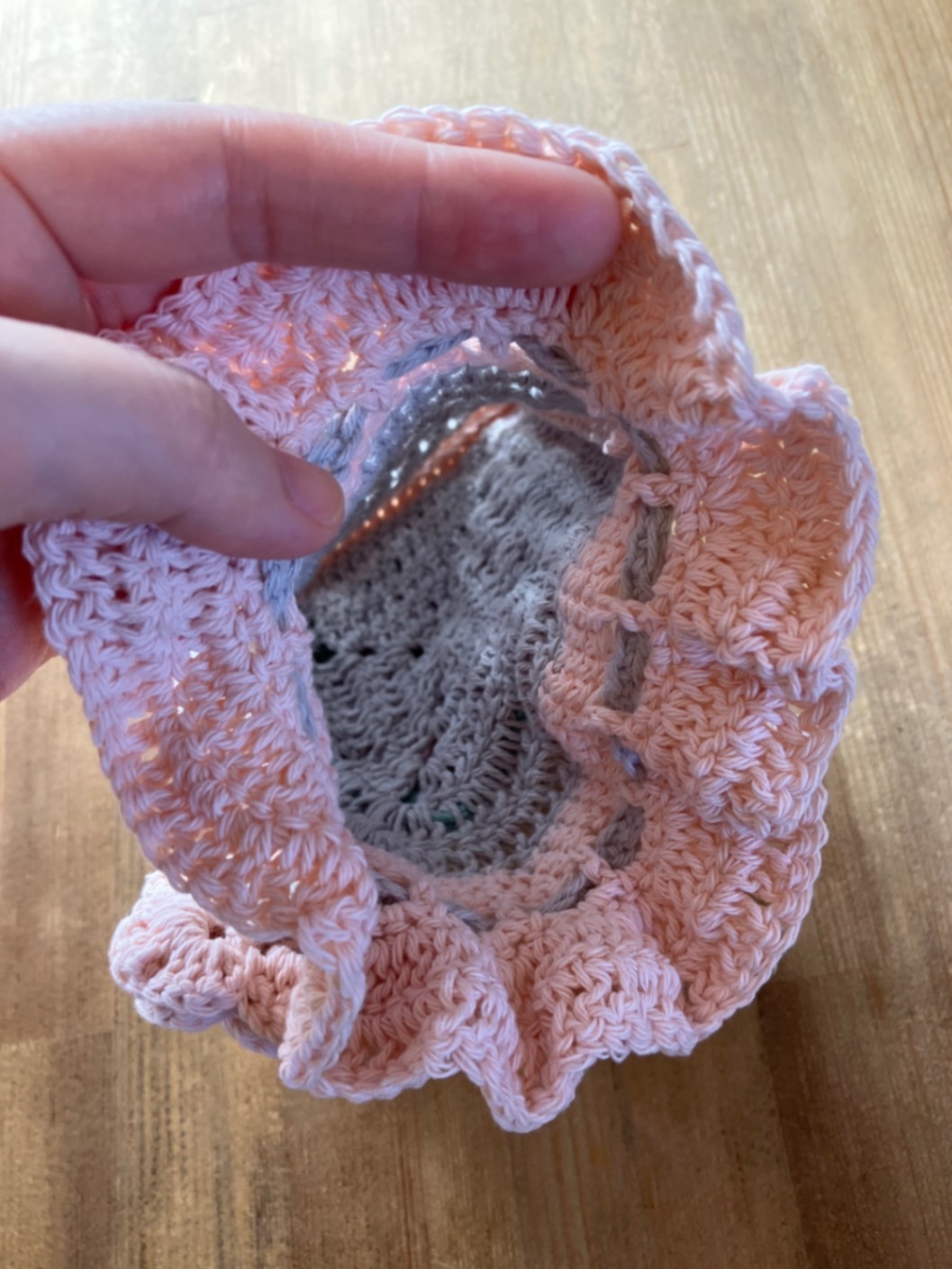 ハンドメイド】バラモチーフの巾着 くすみピンク×グレー｜リベシティ