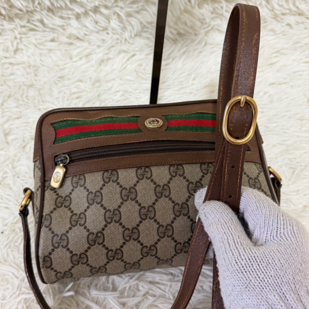 希少 レア オールド グッチ GG金具 レザー ショルダーバッグ シェリー