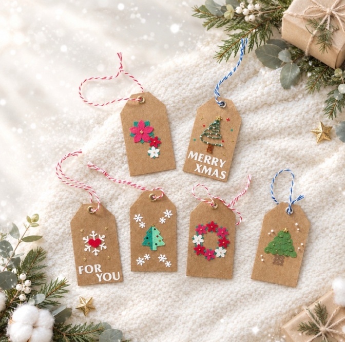 【10月末まで早割】クリスマス ギフトタグ クラフト紙 紐付き ポインセチア ツリー ラッピング