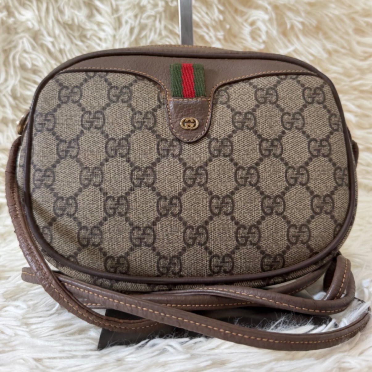 希少 グッチ シェリーライン GG キャンバス レザー ショルダーバッグ