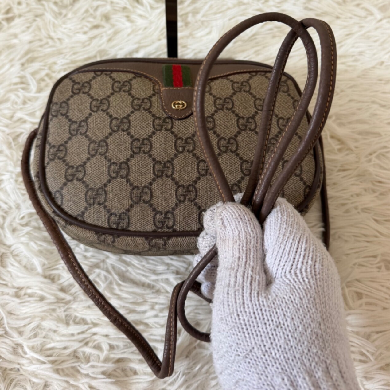 希少 グッチ シェリーライン GG キャンバス レザー ショルダーバッグ