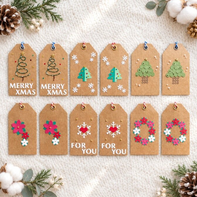 【10月末まで早割】【2セット12枚】クリスマス ギフトタグ まとめ買い クラフト紙 紐付き