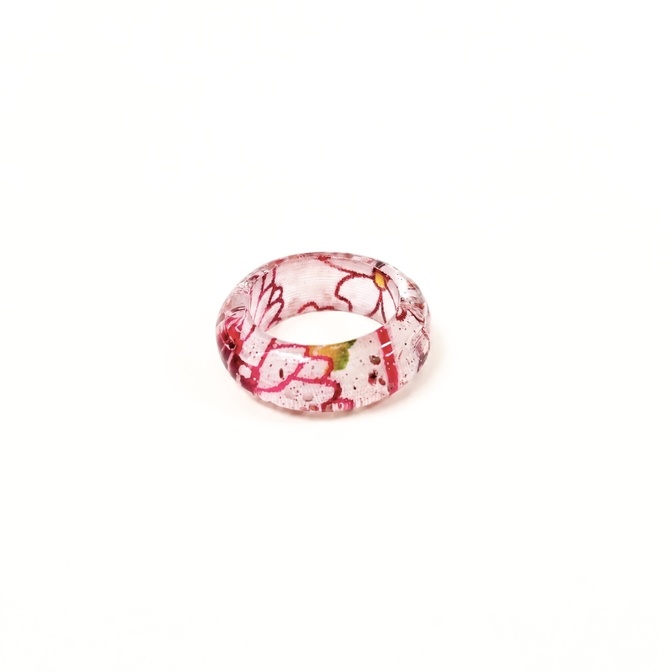 【訳あり・リベ限定】紅型クリアリング/ピンクのお花/13号【ハンドメイド】