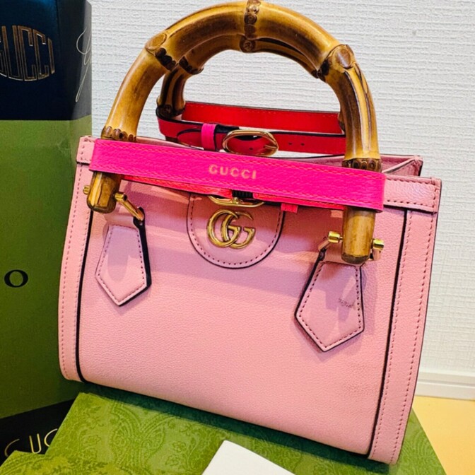 《GUCCI》ダイアナ スモール トートバッグ 2WAY ピンク×ネオンピンク
