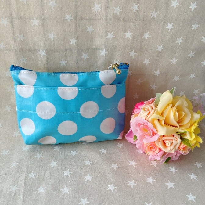 【作品入替SALE！】ファスナーポーチ★ブルードット