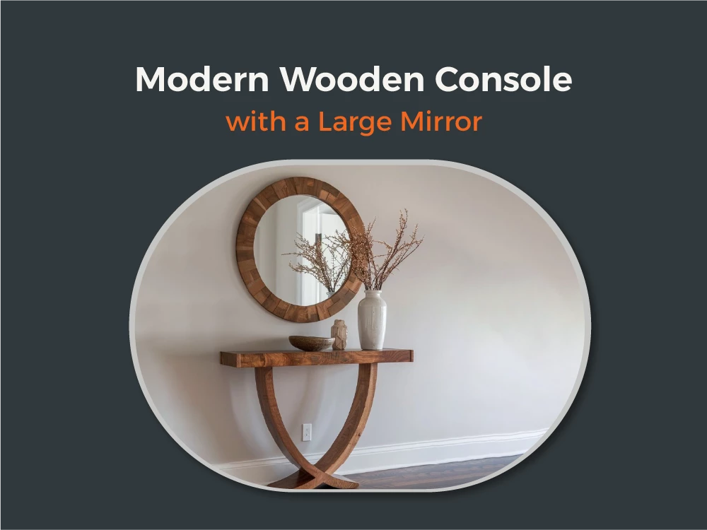 Modern Wooden Console with Large Mirrors