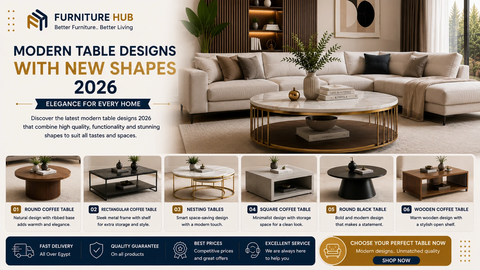 Modern table designs in new styles 2026