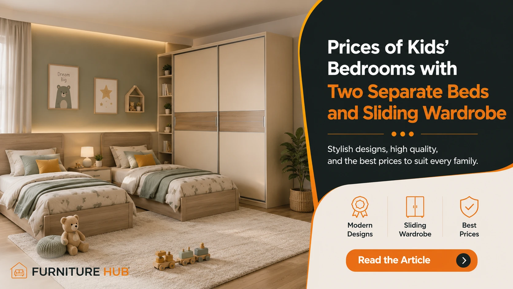 Childrens Bedroom Prices with Two Separate Beds and a Sliding Wardrobe