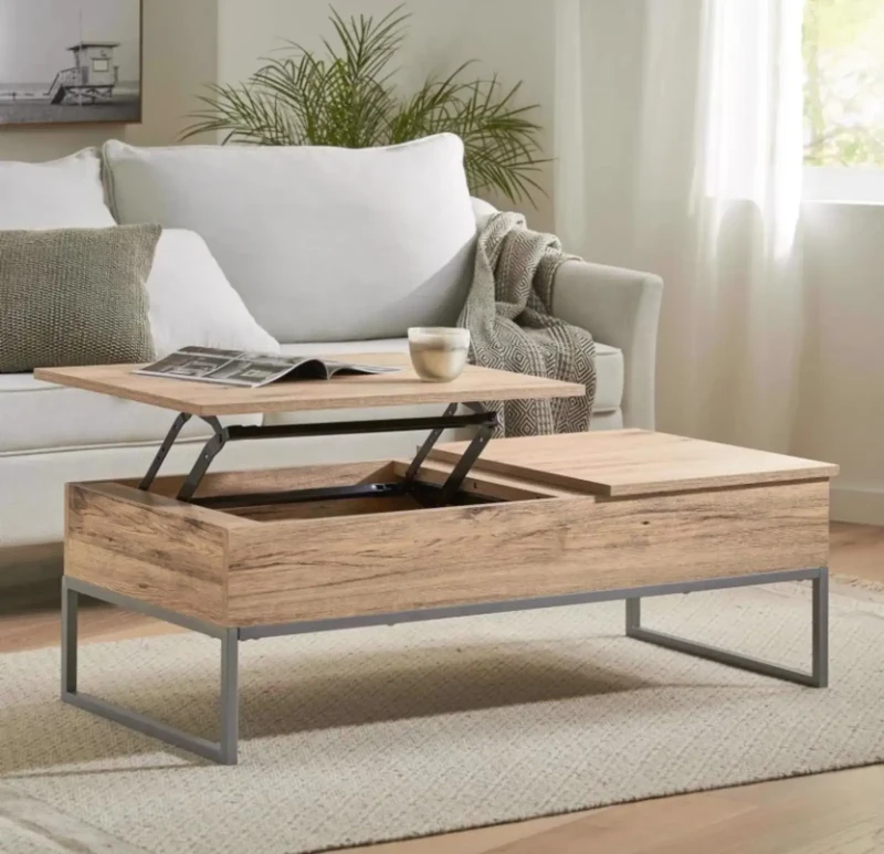 Modern Metal and Wood Table | Beige
