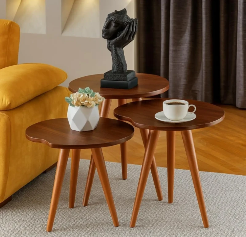 Wooden side tables set - brown