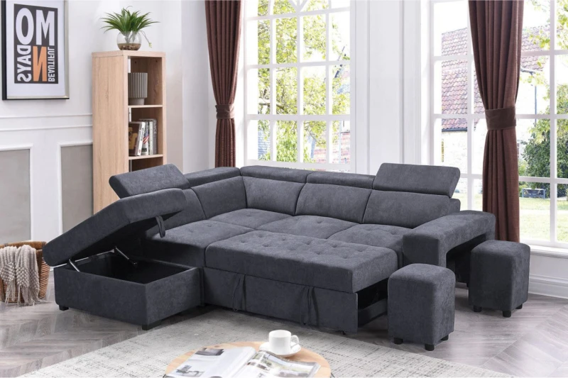 Modern Gray Sofa Bed and Storage Unit