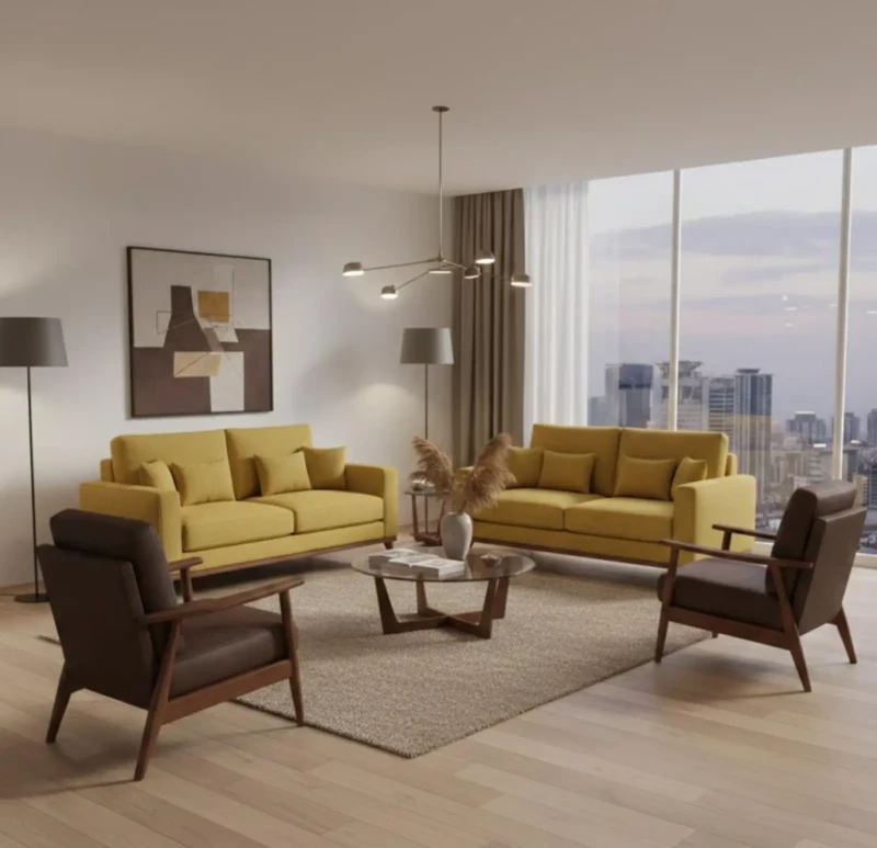 Modern Caesar Sofa Set - Brown Yellow