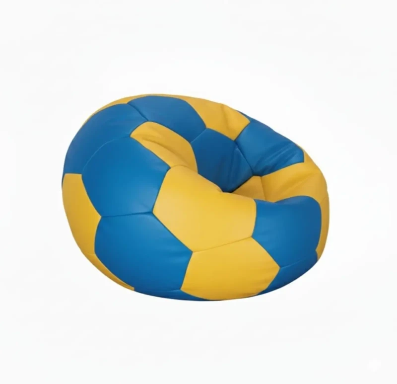 Small Leather Soccer Bean Bag | Blue In Yellow