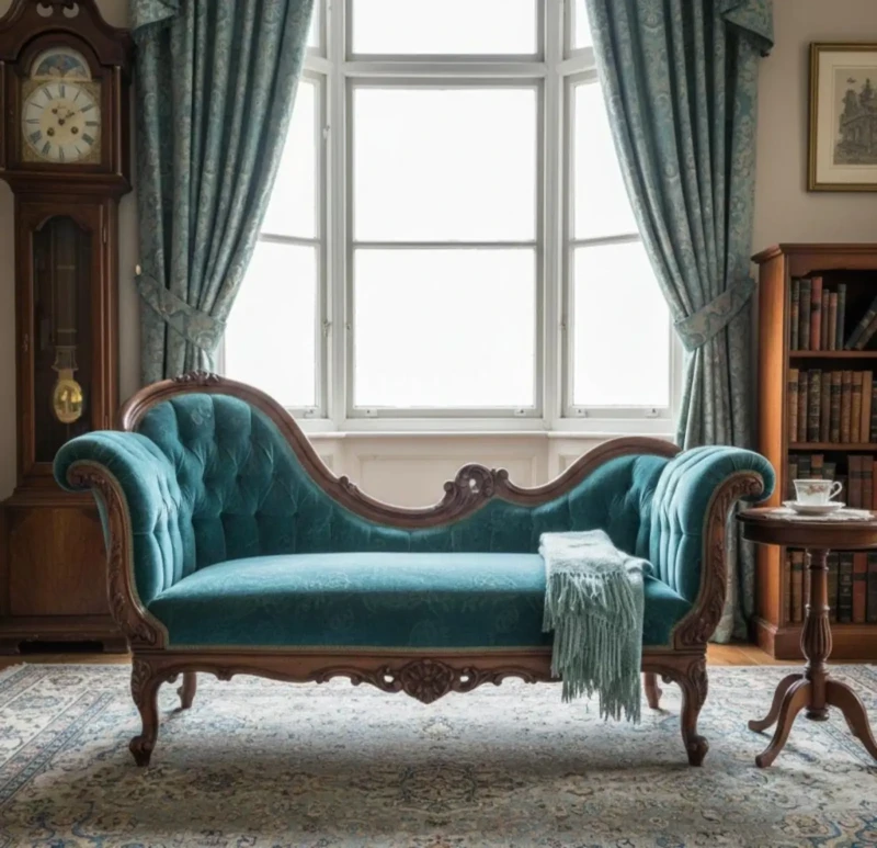 Antique Turquoise Chaise Longue
