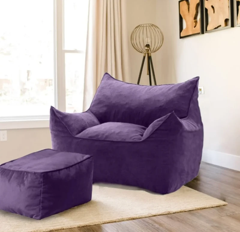 Purple Velvet Bean Bag and Puff