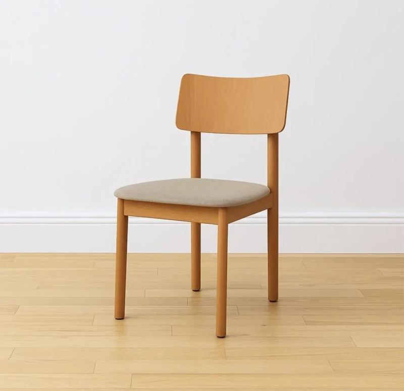 Beech wood chair upholstered in beige