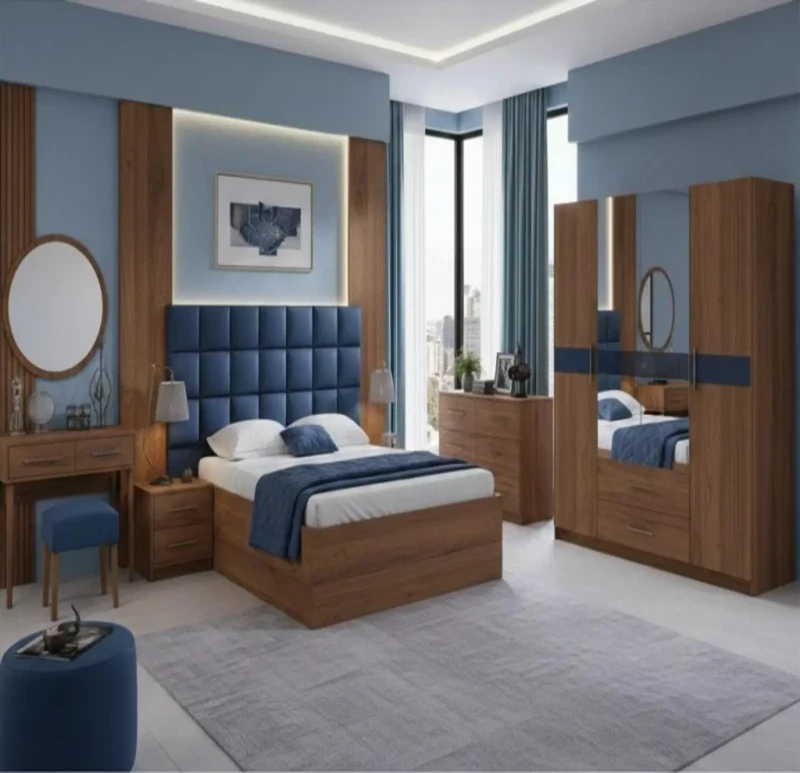 Blue Modern Bedroom 6 Pieces