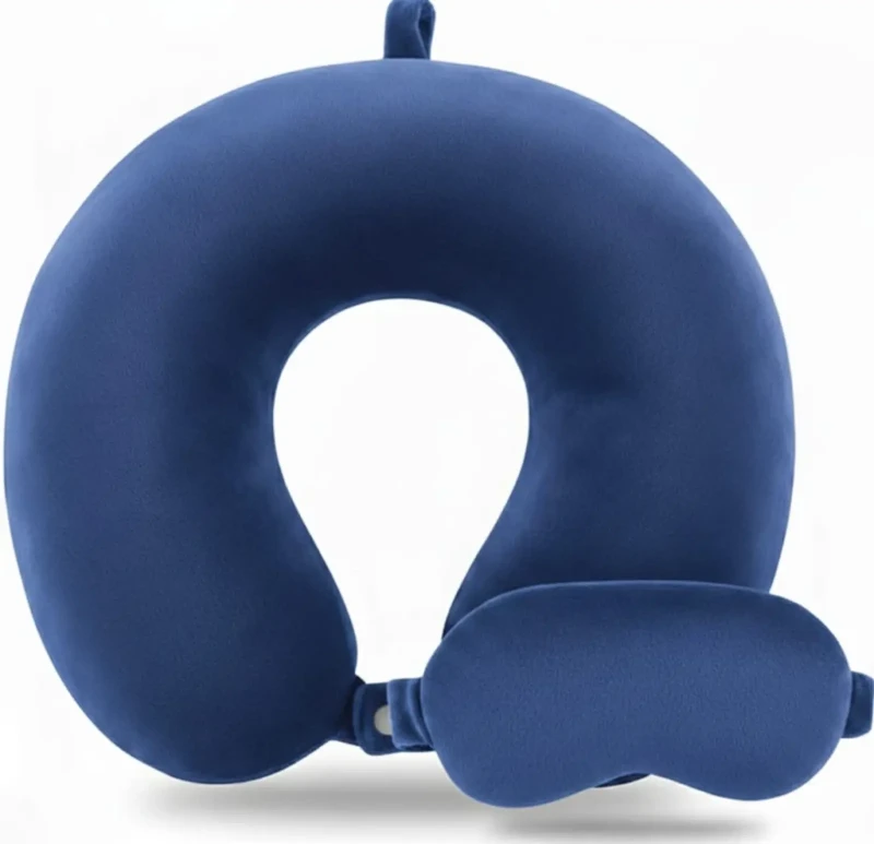 Neck Pillow And Eye Cover Velvet | Blue