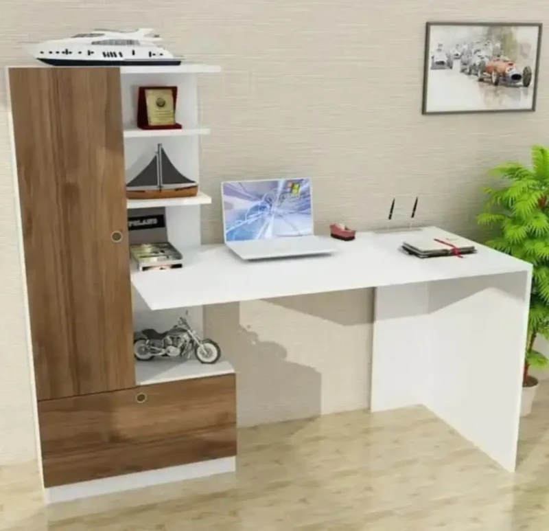 Modern Wooden and White Desk | Soft Close