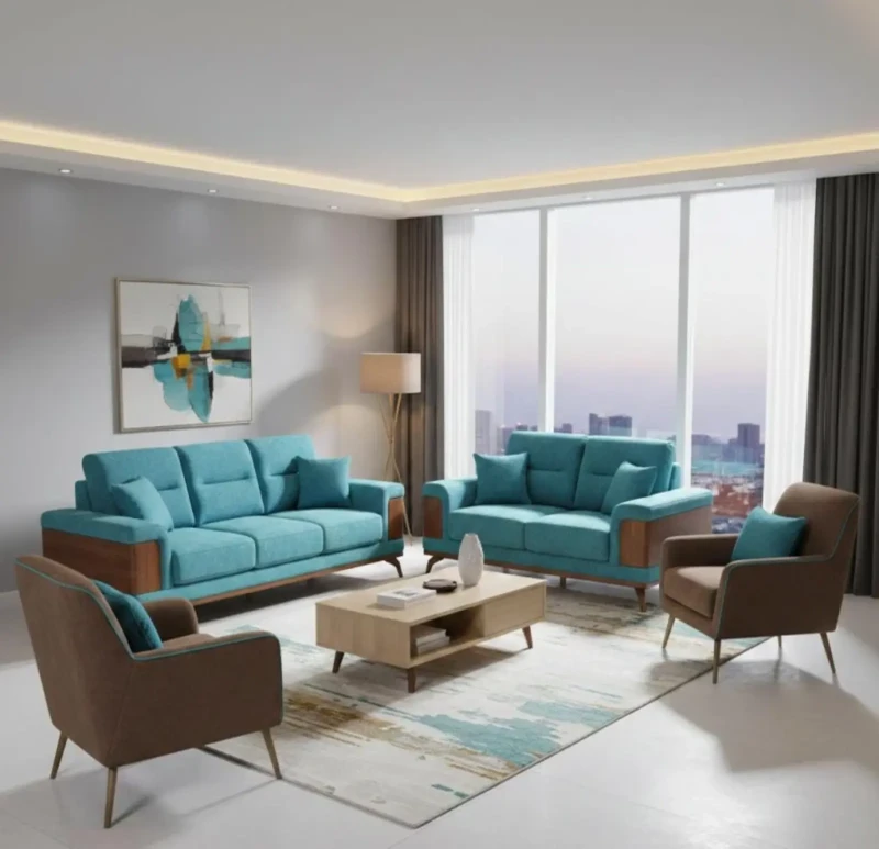 Modern Sofa Set Cafe Turquoise - 4 Pieces