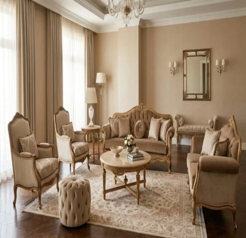 Classic Salon Beige and Kashmir | 6 Pieces and a Puff Gift