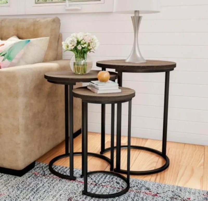 Metal circular table set - brown
