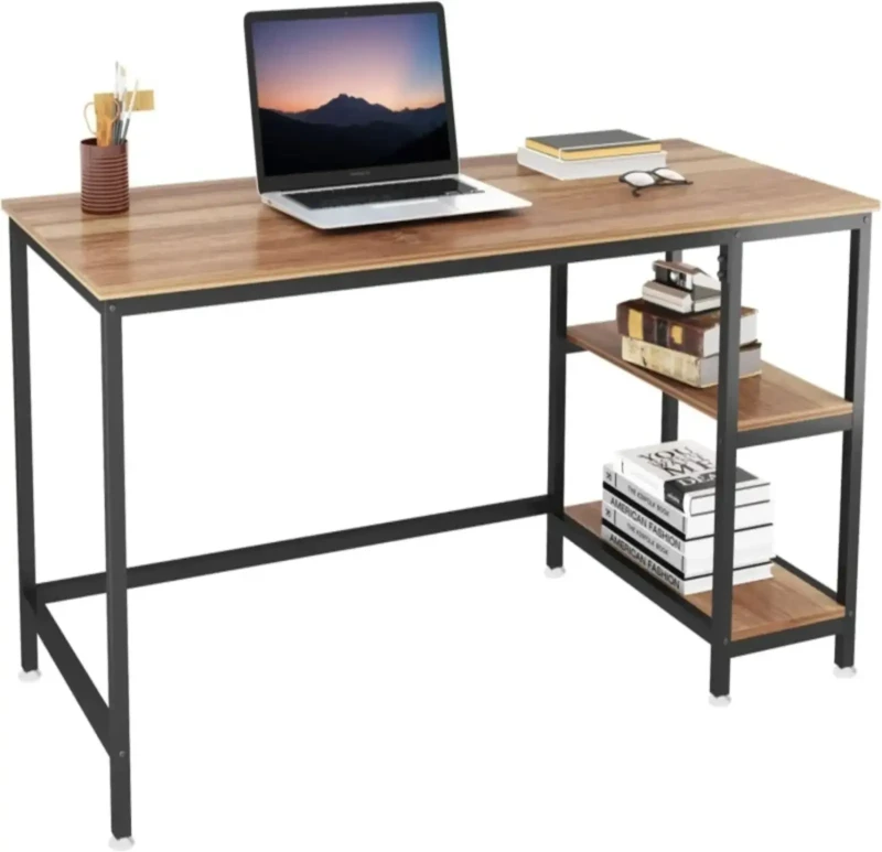Modern Wooden Desk with Metal Legs | Brown