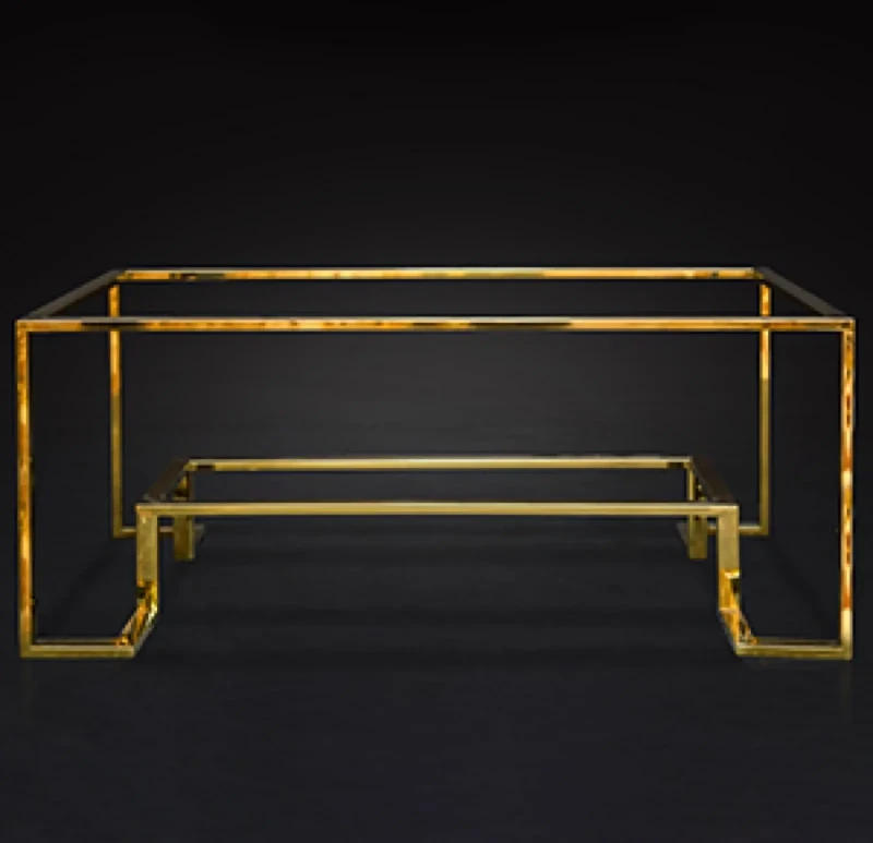 Rectangular Stainless Steel Table With Marble Top| Black
