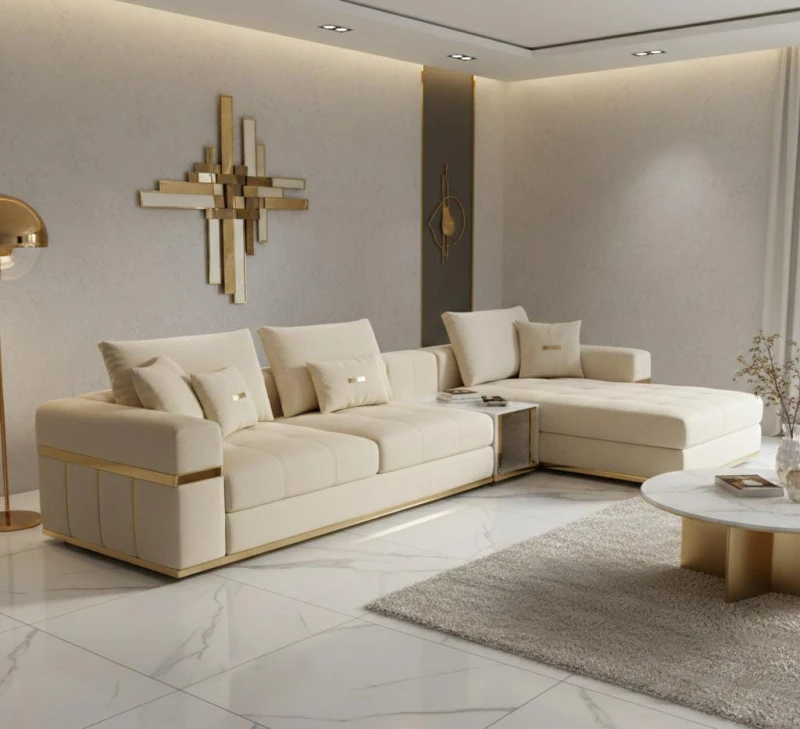 Modern Sofa Set 3 pieces Inlaid With Gold Stainless
