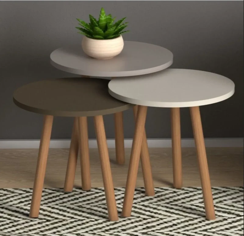 Side Tables Set | Wooden, White And Black