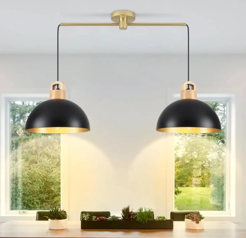 Modern Pendant 2 Bulbs | Black and Gold