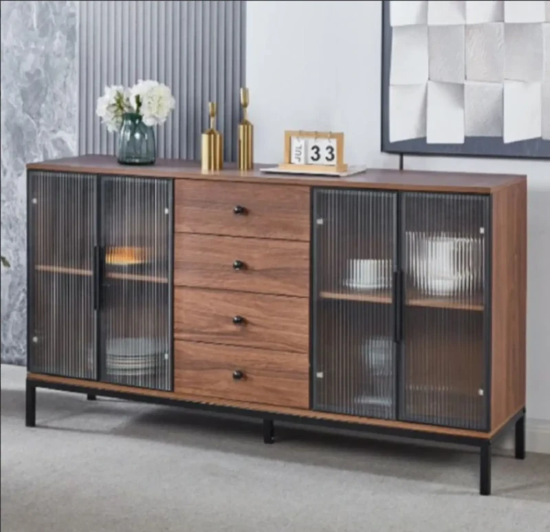 Modern Buffet With Ribbed Glass | Wooden