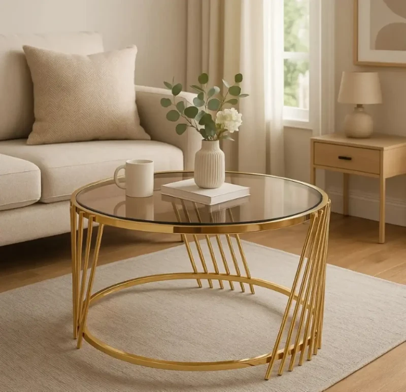 Round Stainless Living Room Table | 45cm H