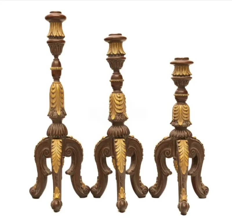 Set Of 3 Candlestick Set Brown