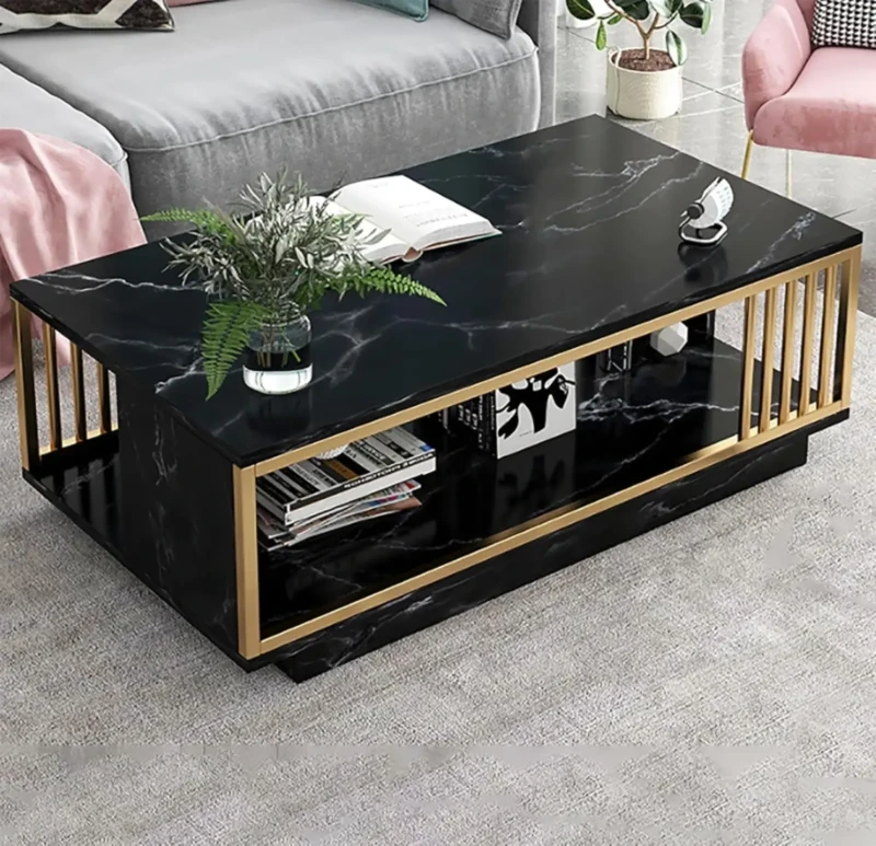 Modern Marble Table Inlaid with Gold Stainless Steel
