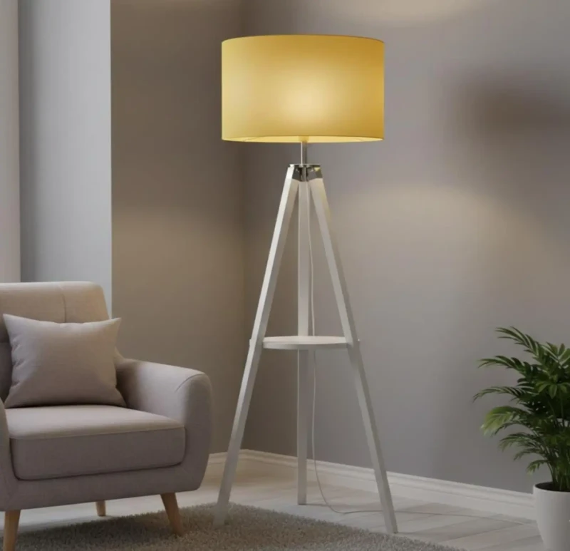 Yellow floor lamp with triple stand