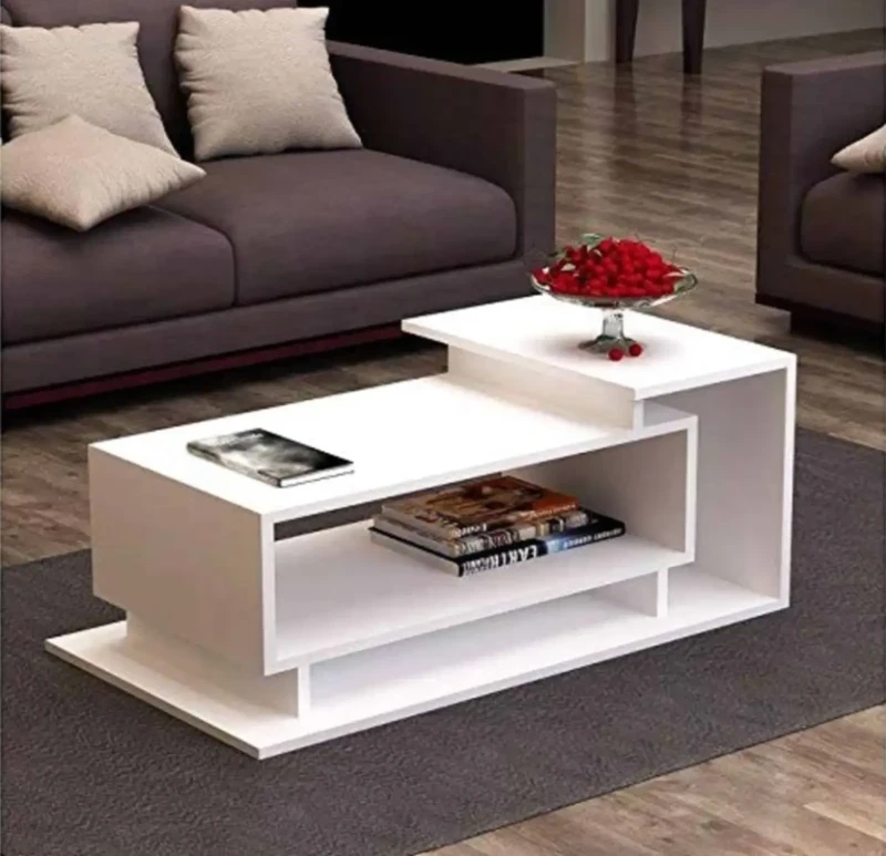 Modern White Table with Decorative Shelves