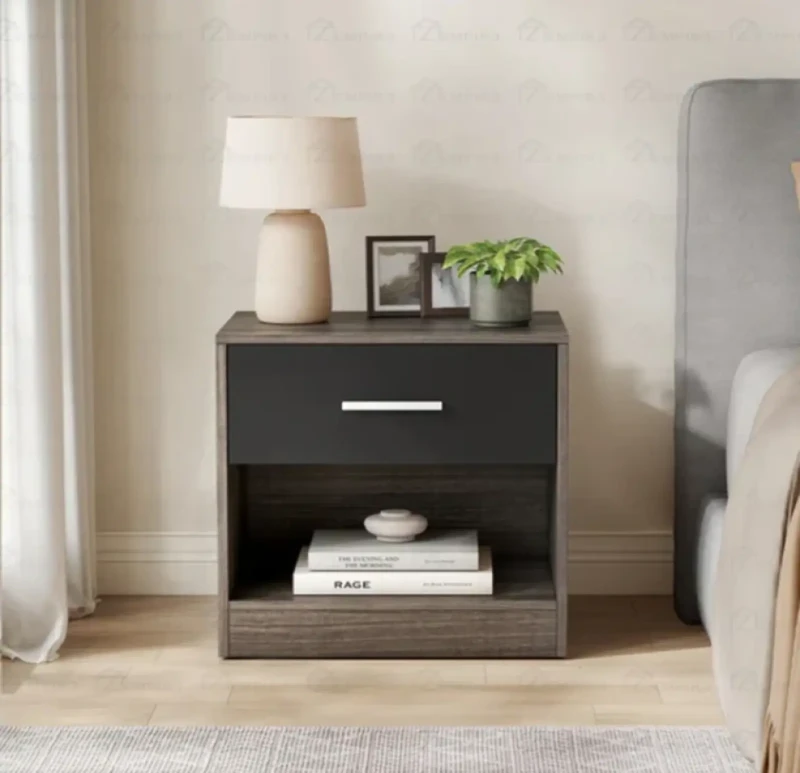 Modern Nightstand With 1 Drawer | Black And Wooden