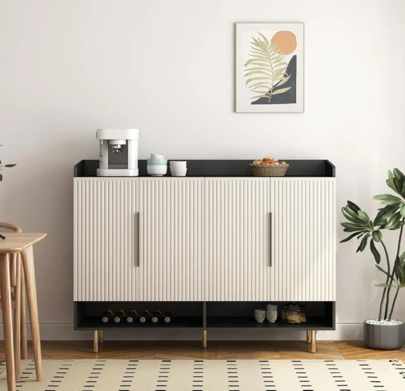 Modern Black and White Shoe Inlaid With Stainless Steel | 4 Doors