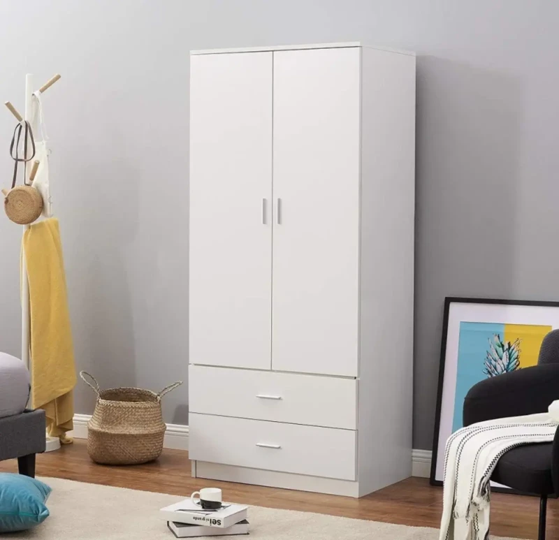 A wardrobe with 2 doors and 2 wooden drawers