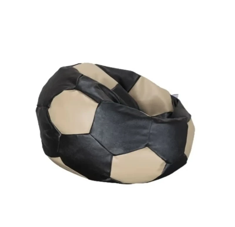Small Leather Soccer Bean Bag | Black in Beige